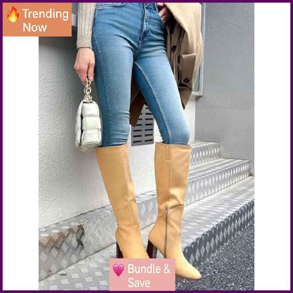 Knee High Boots Square Toe Chunky Block Heel Side Zipper Faux Suede - Picture 4 of 8